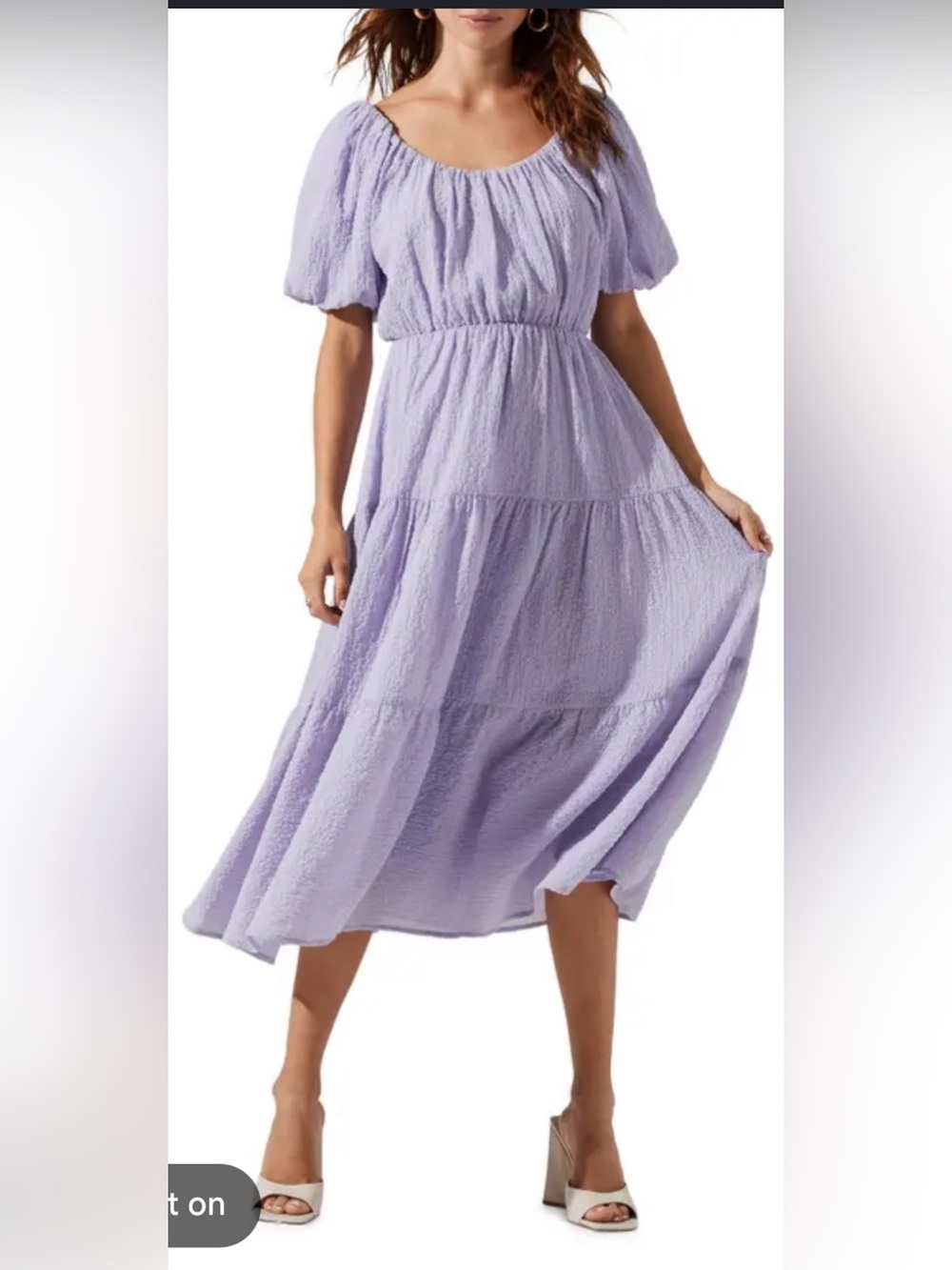 ASTR The Label Crinkle Tiered Puff Sleeve Lavender Dress Prom Wedding , Large